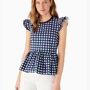 Kate Spade Blue Gingham Peplum Top